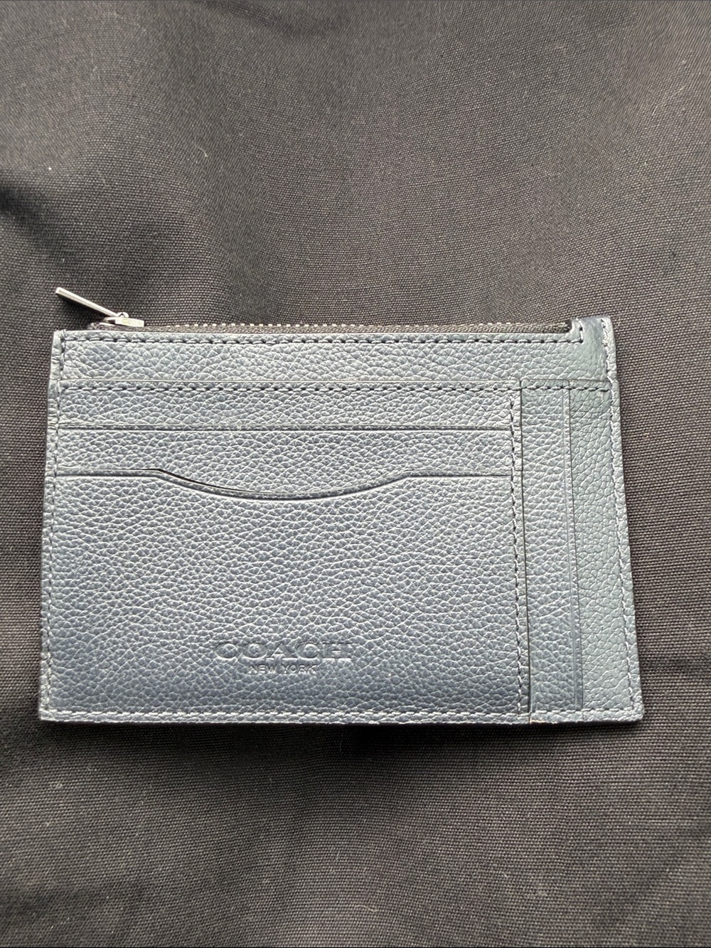 Coach Navy Pebbled Leather Zip Card Holder